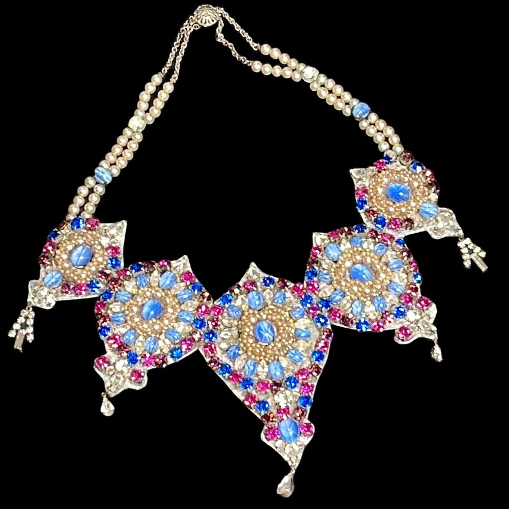 RARE Lee Menichetti Rhinestone Leather Necklace